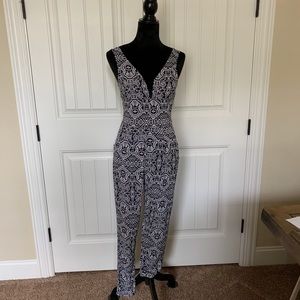 Black and white knit jumpsuit